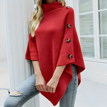 Women's Button Detail Poncho — View 5
