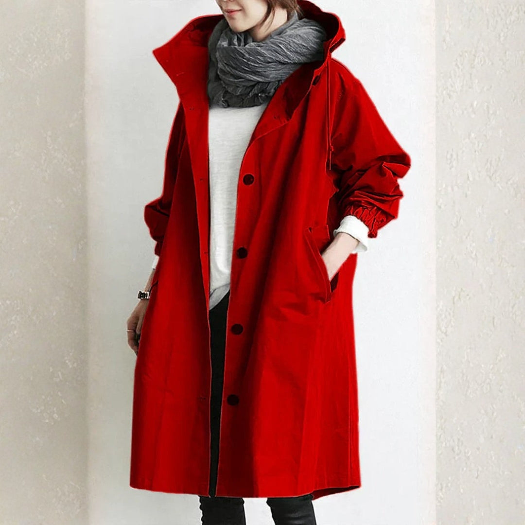 Women's Long Button-Front City Coat | Edith in Beige - Juana Fashion