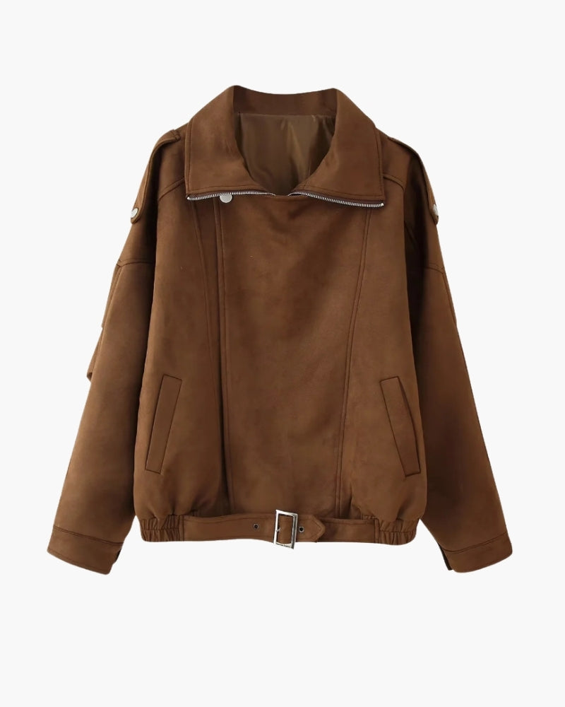 Women's Relaxed Suede-Look Jacket | Vintage in Brown - Juana Fashion