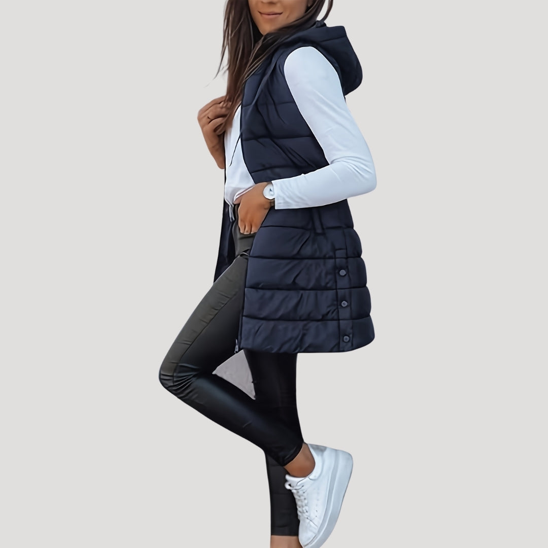 Women's Hooded Quilted Vest | Martina in Brown - Juana Fashion