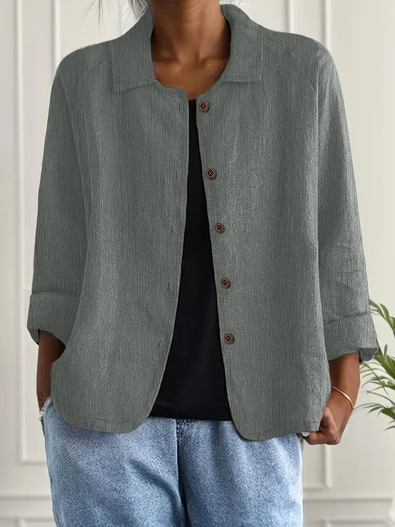 Women's Lightweight Button-Front Jacket | Hanna in Light Blue - Juana Fashion