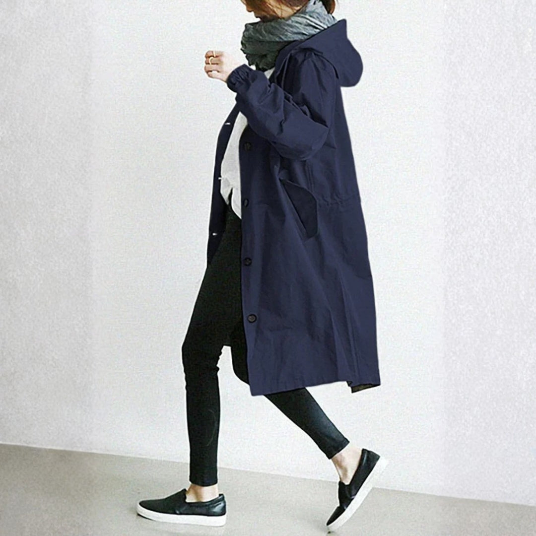 Women's Long Button-Front City Coat | Edith in Beige - Juana Fashion