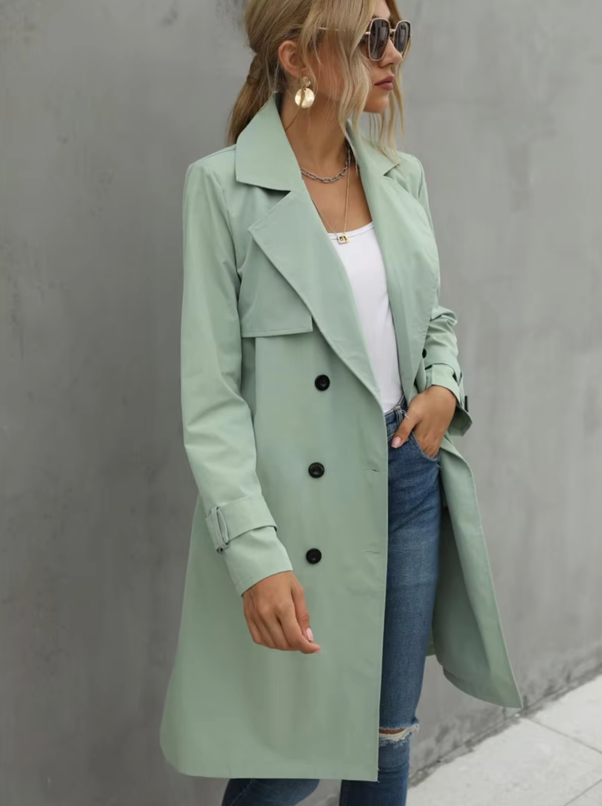 Women's Long Sleeve Trench Coat — View 4
