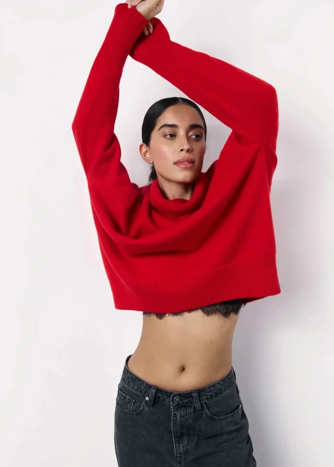 Women's Oversized Fine Knit Turtleneck Sweater — View 4