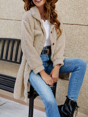 Women's Button Detail Teddy Jacket — View 1