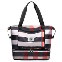 Plaid Travel Tote Bag with Multiple Compartments in Khaki by Juana Fashion