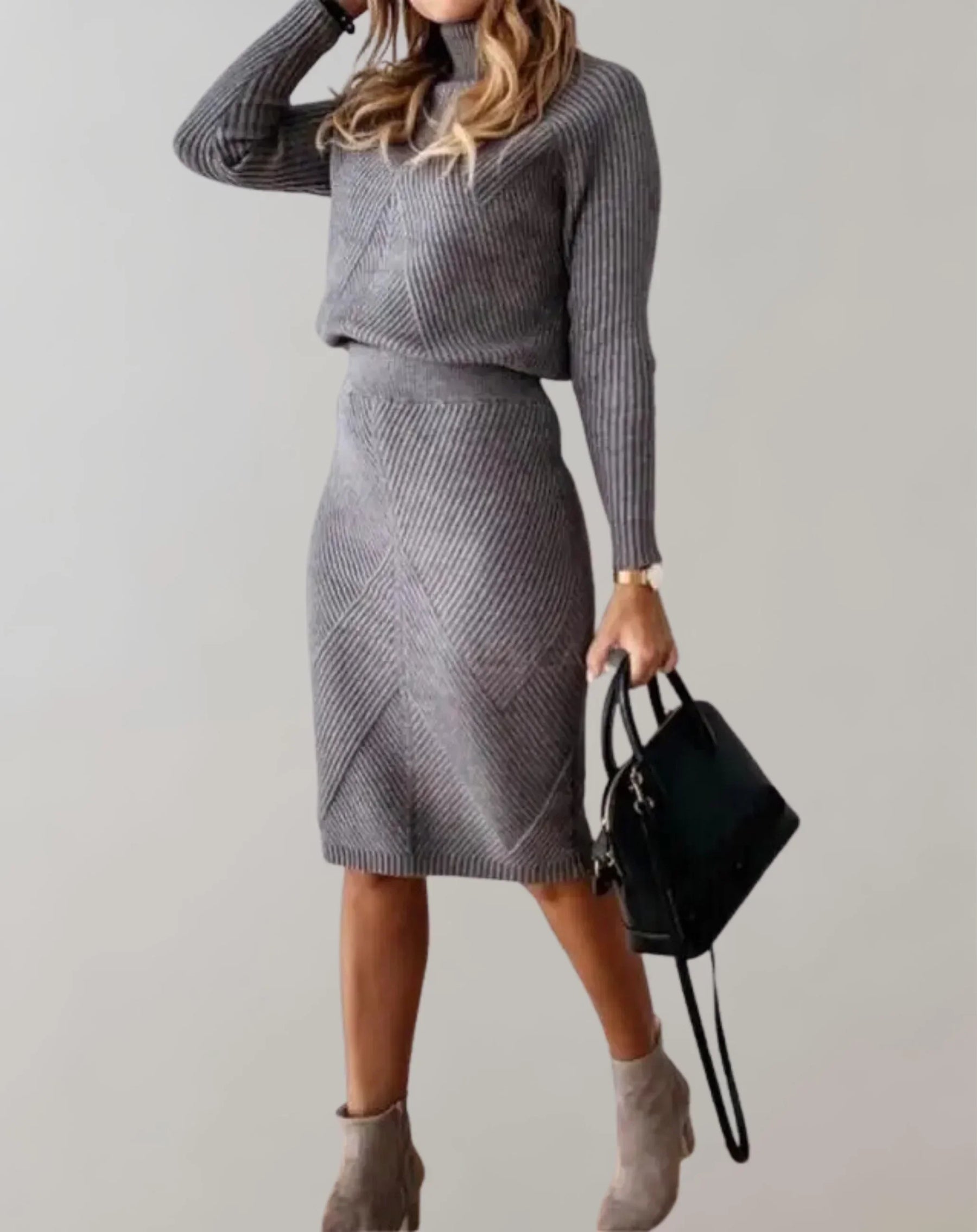 Women's Two Piece Fitted Ribbed Knit Set — View 3