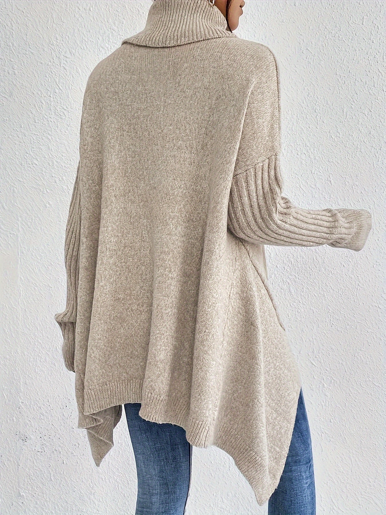 Women's Wool Asymmetric Long Sleeve Turtleneck Sweater — View 4