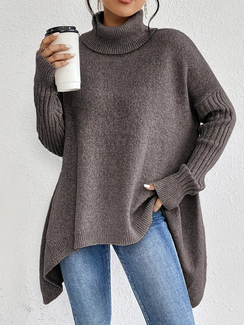 Women's Ribbed Longline Turtleneck Sweater — View 7