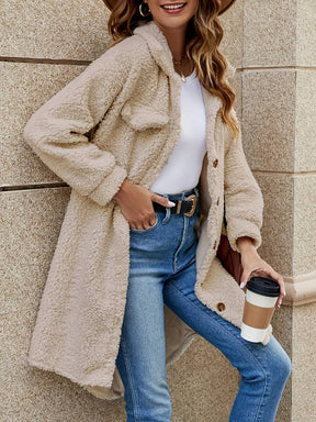 Women's Button Detail Teddy Jacket — View 3