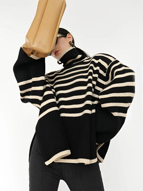 Women's Wool Oversized Striped Turtleneck Sweater — View 1