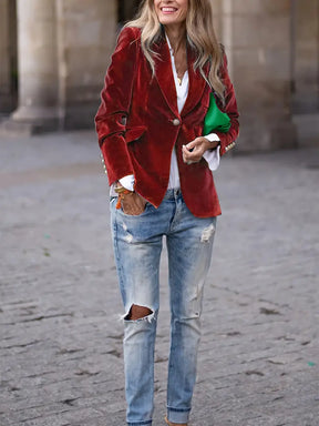 Women's Classic Single-Button Blazer | Sabina in Red - Juana Fashion