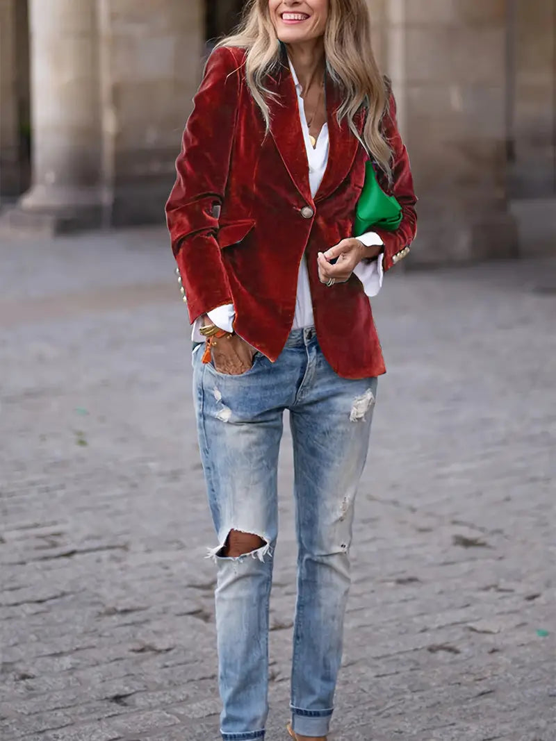 Women's Classic Single-Button Blazer | Sabina in Red - Juana Fashion