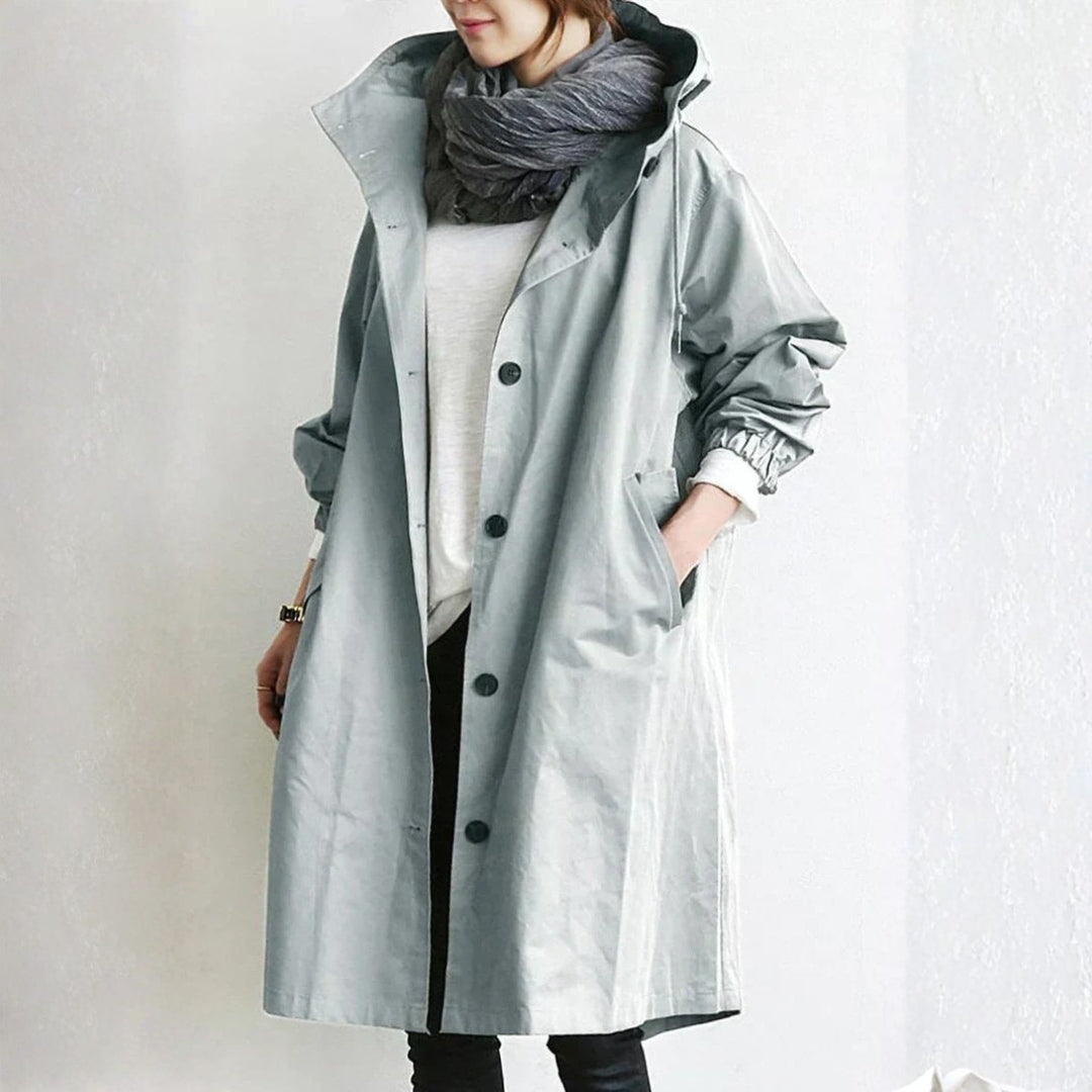 Women's Long Button-Front City Coat | Edith in Beige - Juana Fashion
