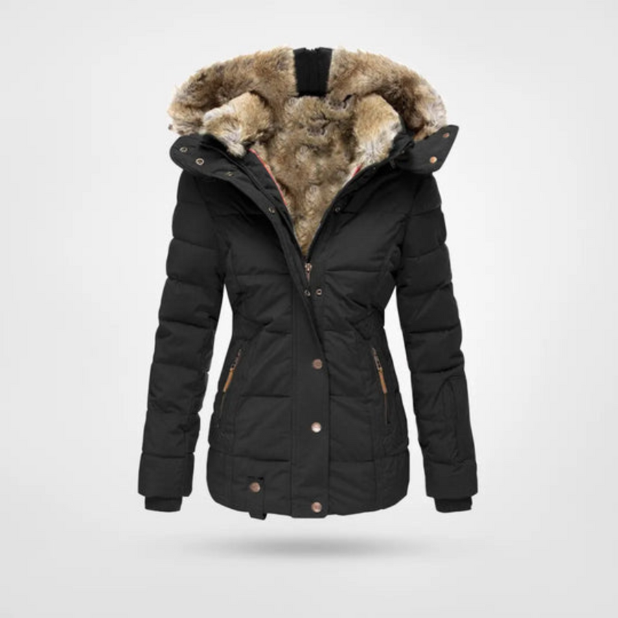 Women's Long Insulated Hooded Jacket | Jasmin in Black - Juana Fashion