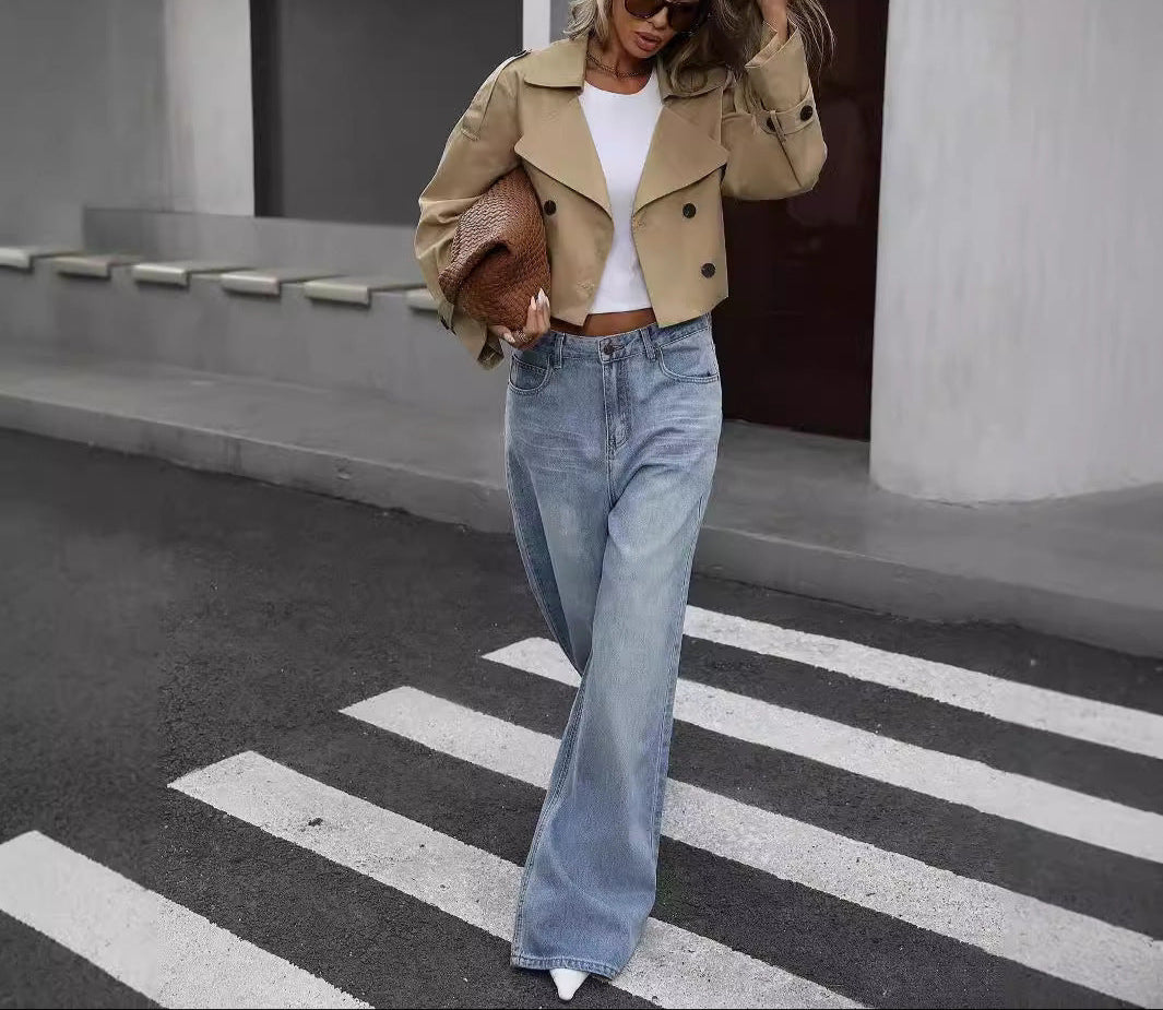 Women's Short Double-Breasted Trench Coat | Karin in Khaki - Juana Fashion
