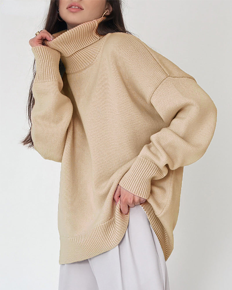 Women's Wool Blend Oversized Turtleneck Sweater — View 10