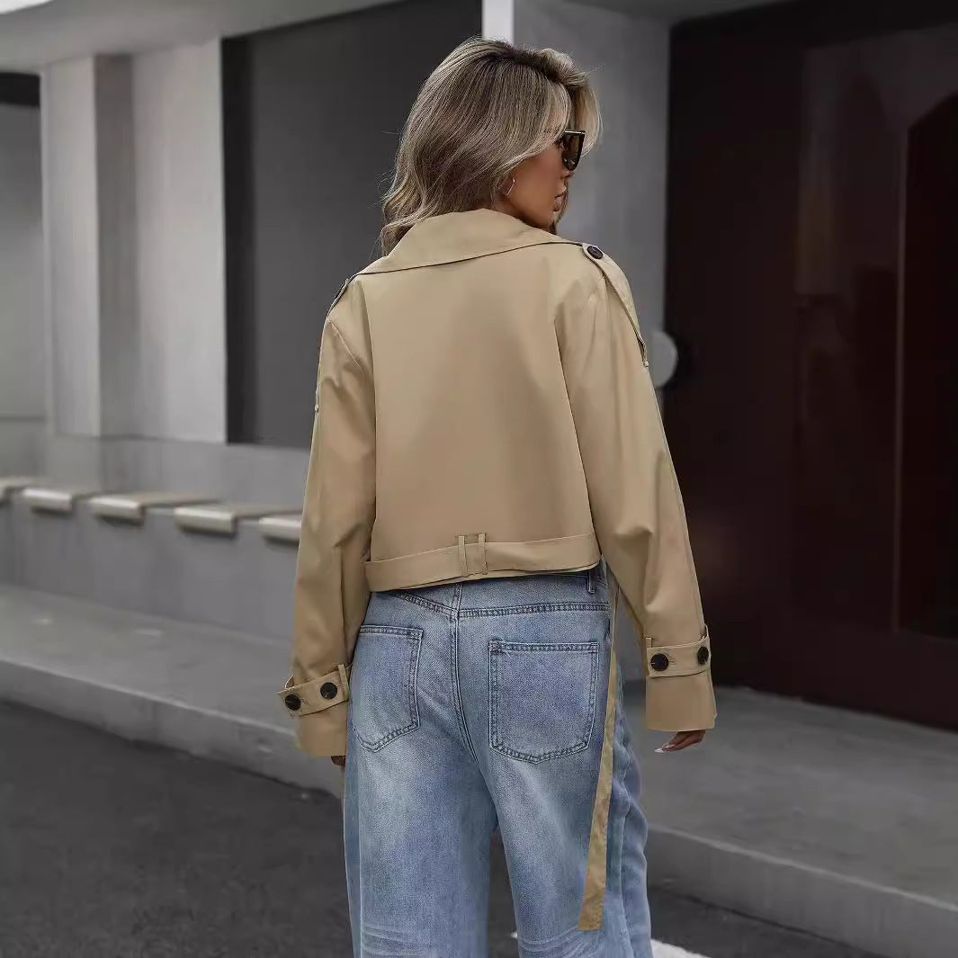 Women's Short Double-Breasted Trench Coat | Karin in Khaki - Juana Fashion