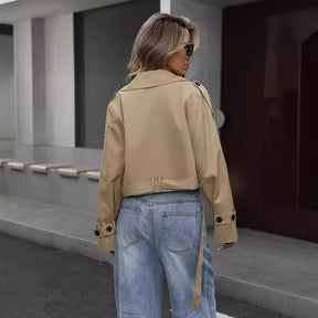 Women's Short Double-Breasted Trench Coat | Karin in Khaki - Juana Fashion