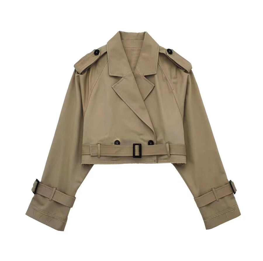 Women's Short Belted Trench Coat | Karla in Beige - Juana Fashion