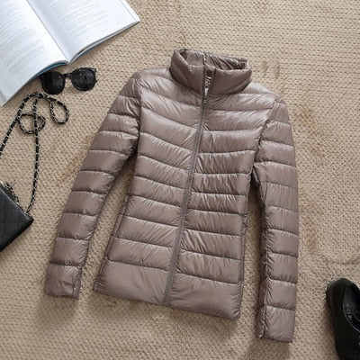 Women's Cropped Glossy Winter Jacket | Kerstin in Khaki - Juana Fashion