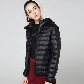 Women's Cropped Glossy Winter Jacket | Kerstin in Black - Juana Fashion