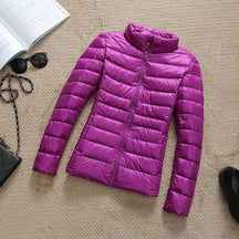 Women's Cropped Glossy Winter Jacket | Kerstin in Blue - Juana Fashion