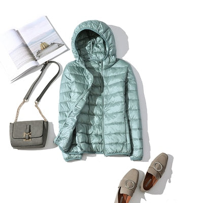 Women's Cropped Glossy Winter Jacket | Kerstin in Blue - Juana Fashion