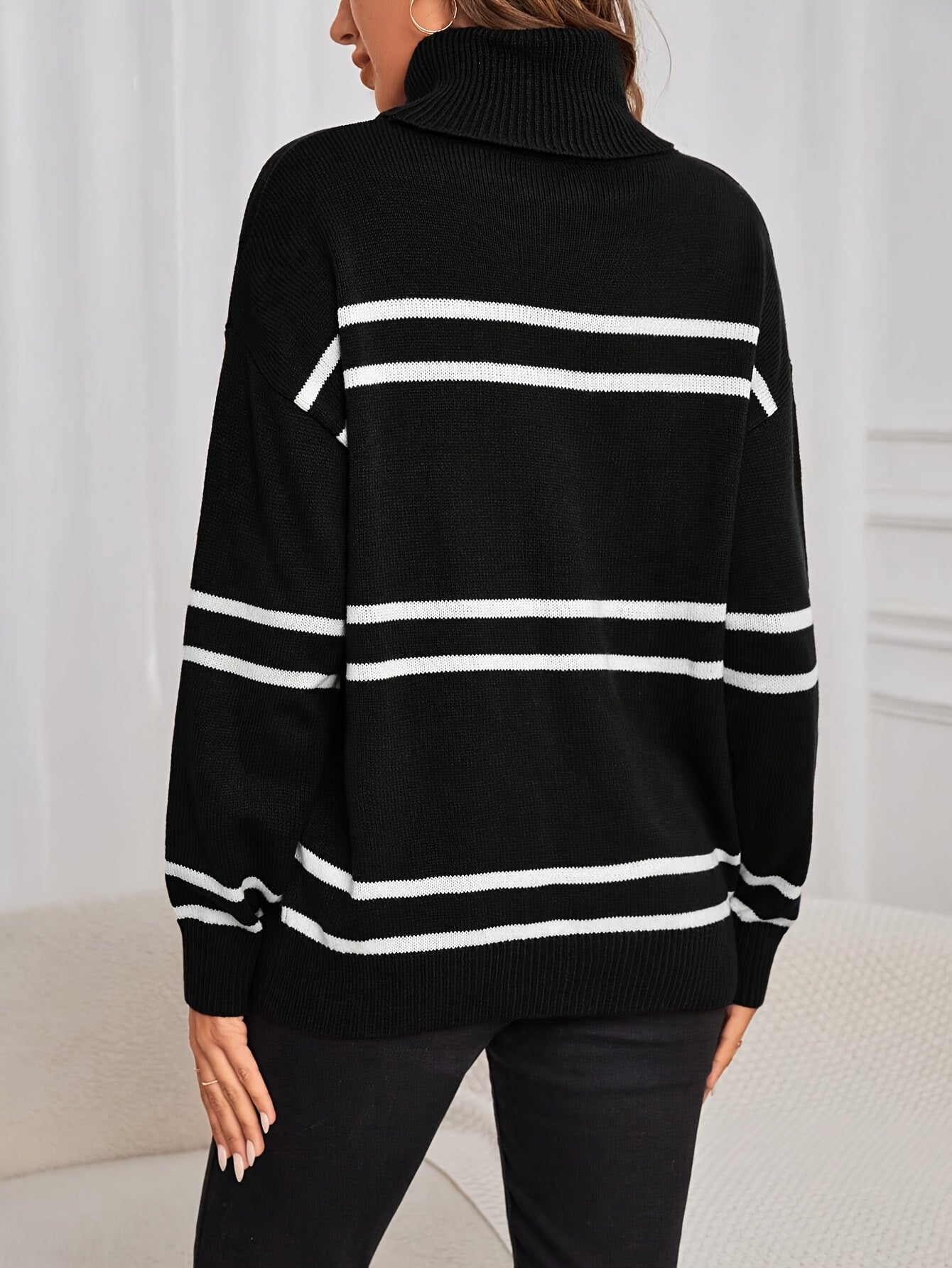 Women's Striped Turtleneck Sweater — View 3