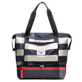 Plaid Travel Tote Bag with Multiple Compartments in Black by Juana Fashion