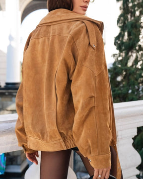 Women's Relaxed Suede-Look Jacket | Vintage in Brown - Juana Fashion