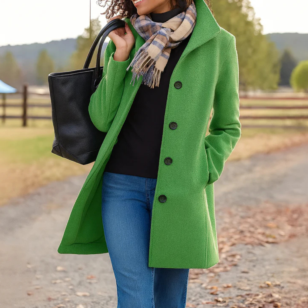 Women's Classic Button-Front Winter Coat | Helga in Purple - Juana Fashion