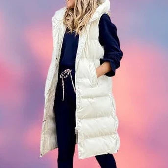 Women's Single Breasted Hooded Longline Vest — View 1