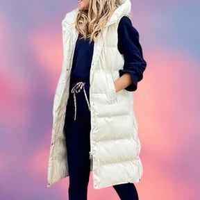 Women's Single Breasted Hooded Longline Vest — View 1