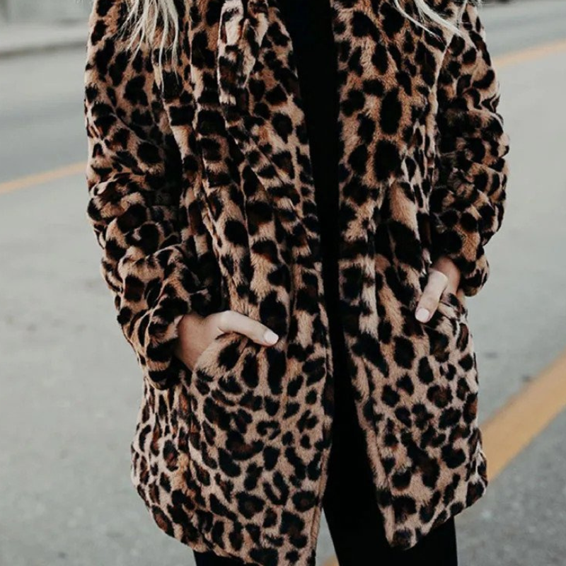 Women's Leopard Print Faux Fur Coat — View 2