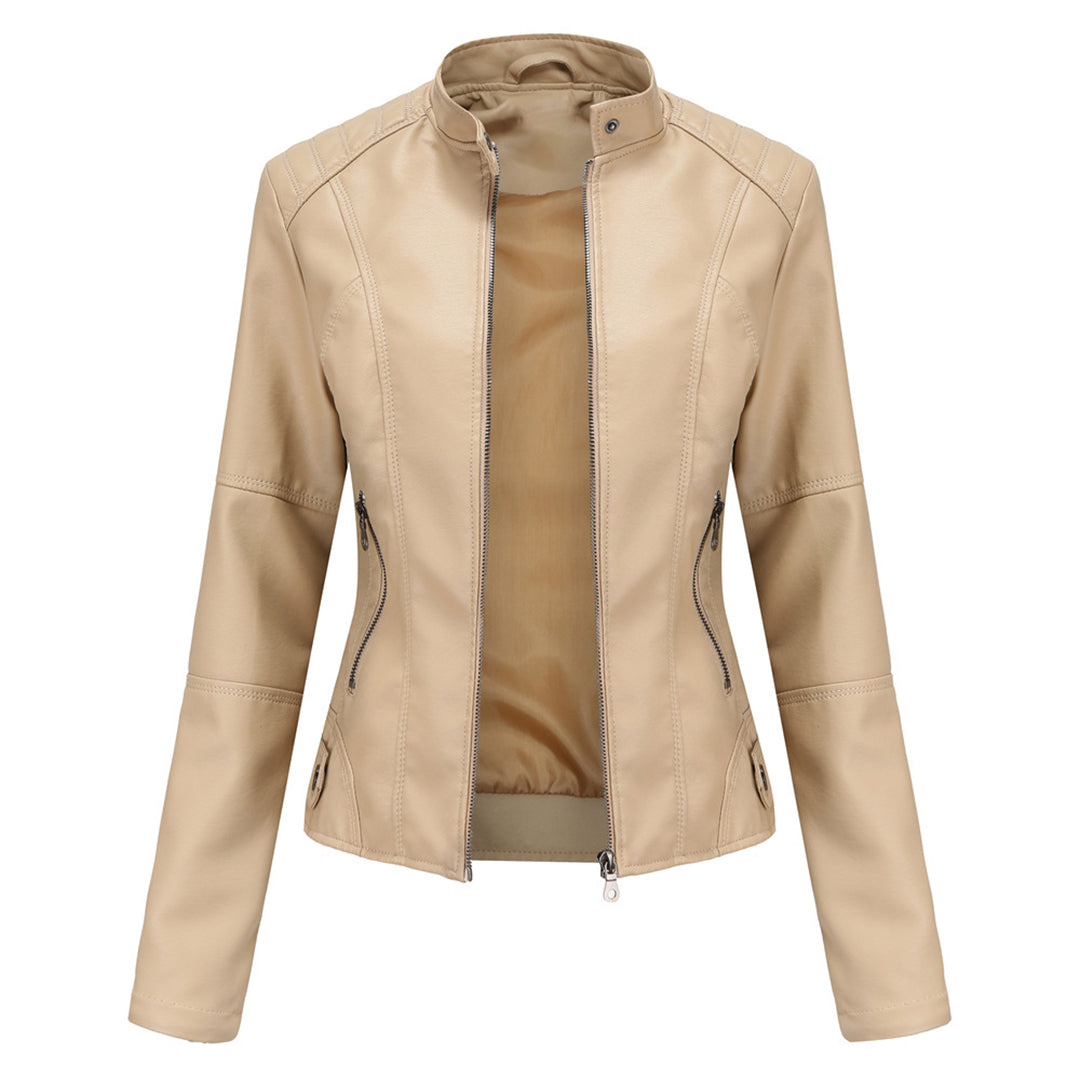 Women's Faux Leather Zip-Up Biker Jacket | Kirsten in Black - Juana Fashion