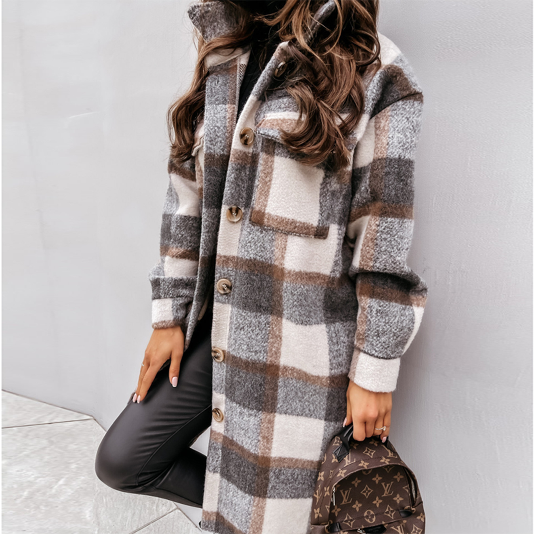Women's Plaid Longline Coat — View 5