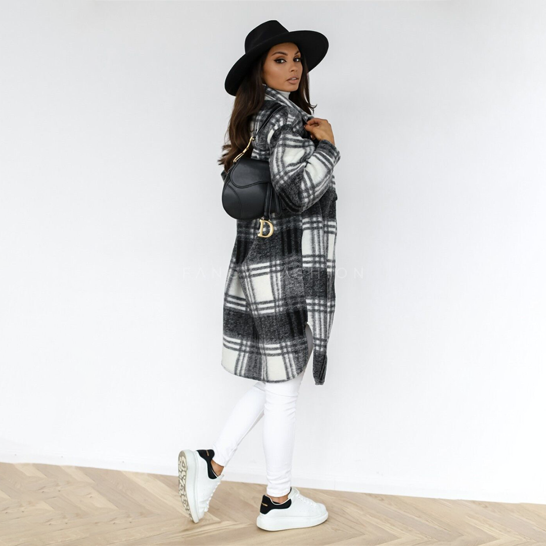 Women's Plaid Longline Coat — View 1