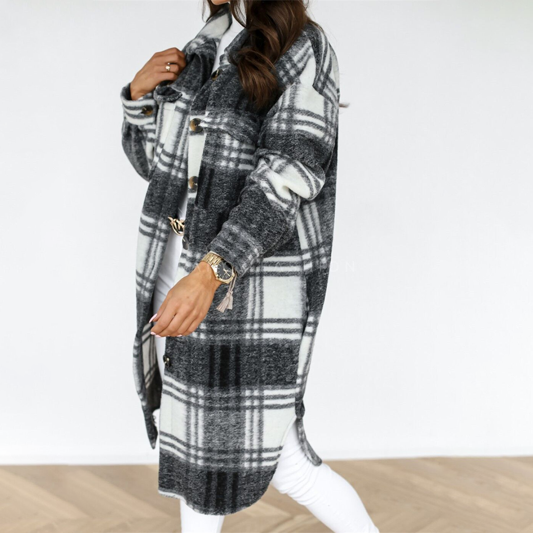 Women's Plaid Longline Coat — View 8