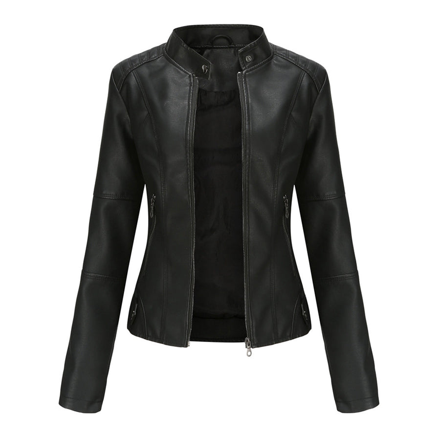 Women's Faux Leather Zip-Up Biker Jacket | Kirsten in Black - Juana Fashion