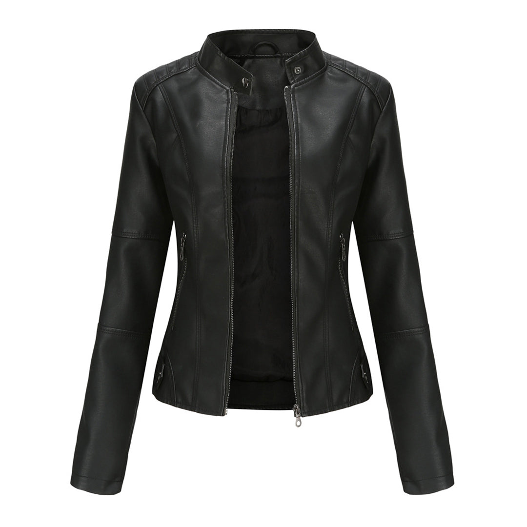 Women's Faux Leather Zip-Up Biker Jacket | Kirsten in Black - Juana Fashion