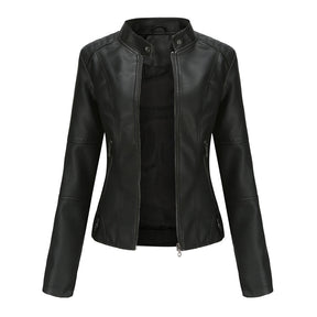 Women's Faux Leather Zip-Up Biker Jacket | Kirsten in Black - Juana Fashion