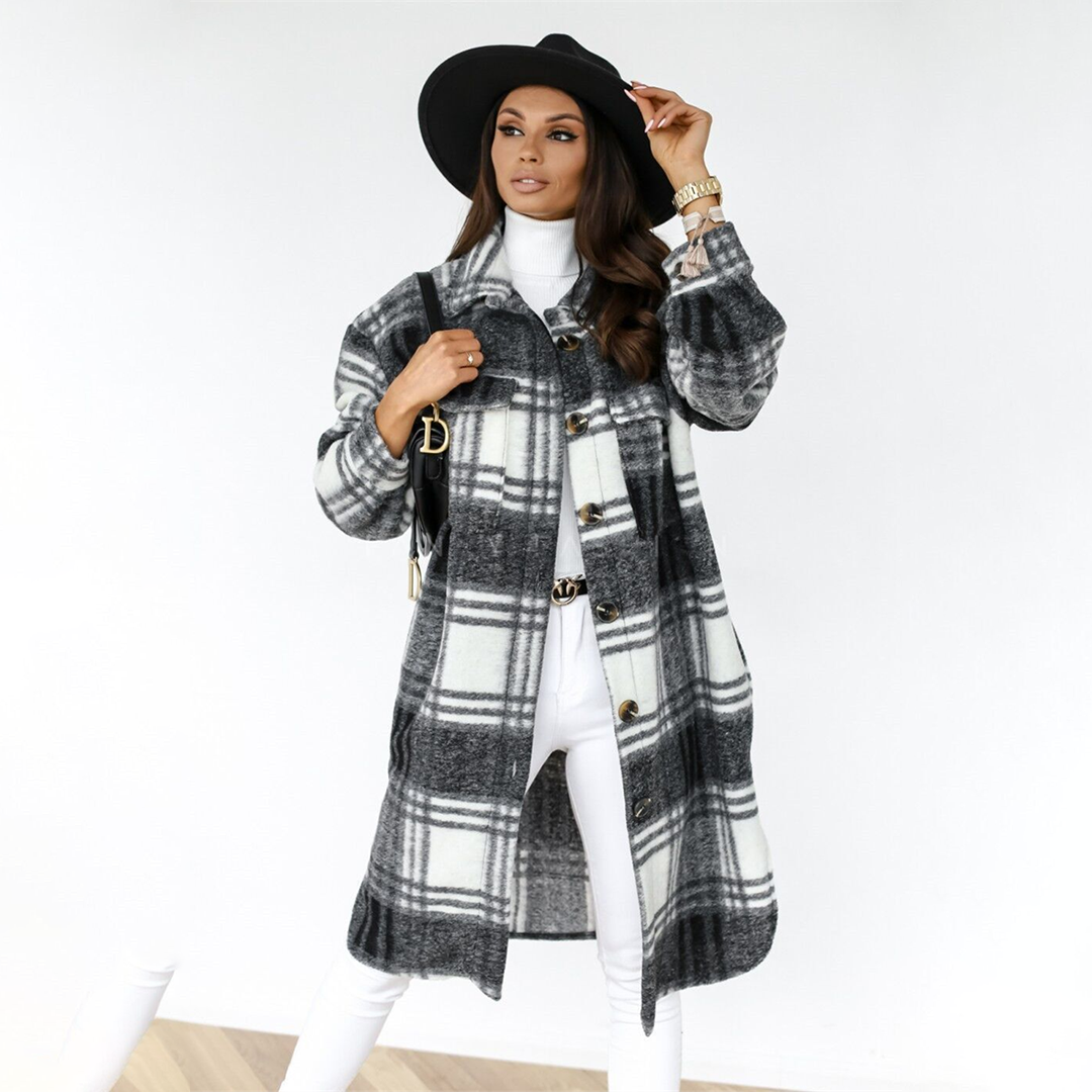 Women's Plaid Longline Coat — View 3