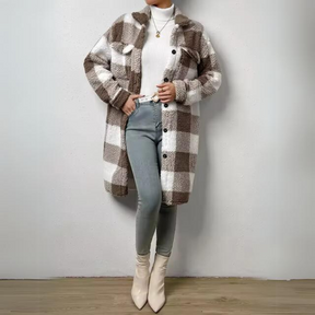 Women's Plaid Longline Coat — View 4