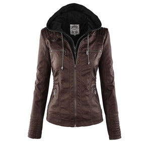 Women's Floral Zip Front Leather Look Jacket — View 11