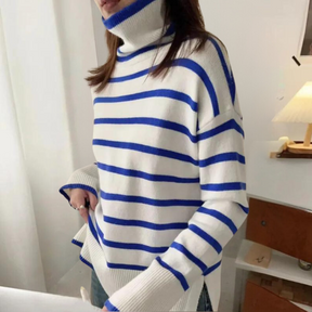 Women's Striped Turtleneck Sweater — View 7