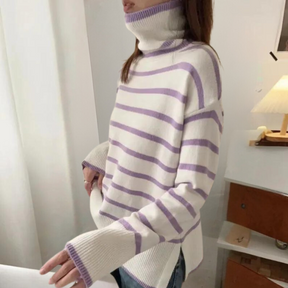 Women's Striped Turtleneck Sweater — View 9