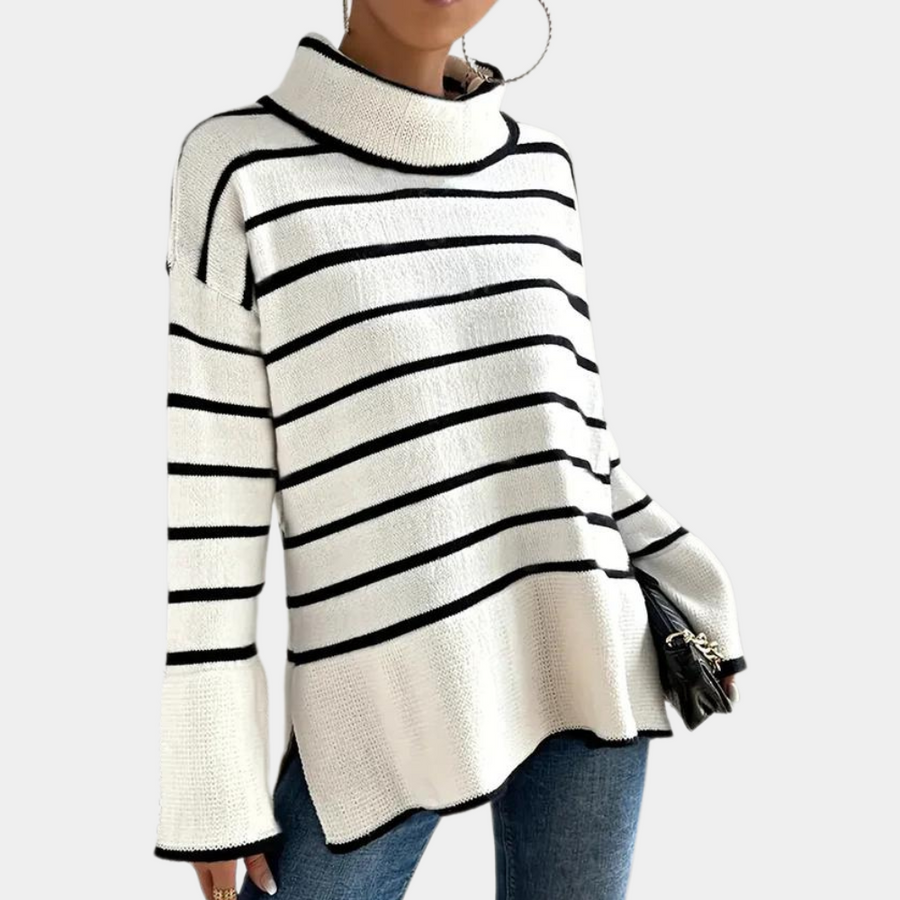 Women's Striped Turtleneck Sweater — View 1