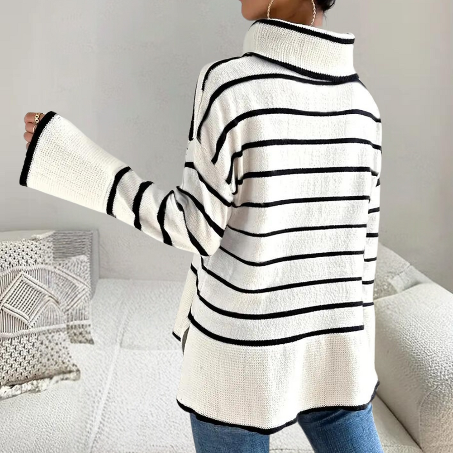 Women's Striped Turtleneck Sweater — View 2