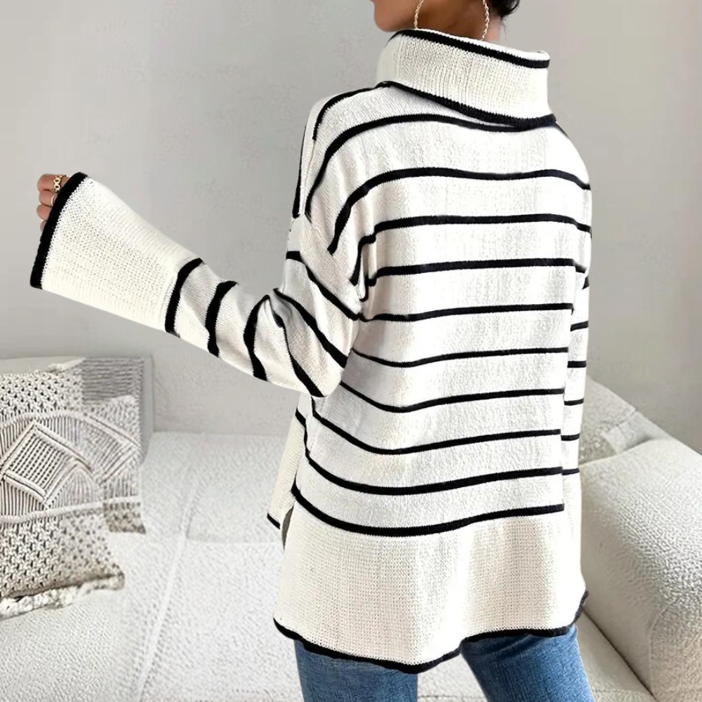 Women's Striped Turtleneck Sweater — View 2